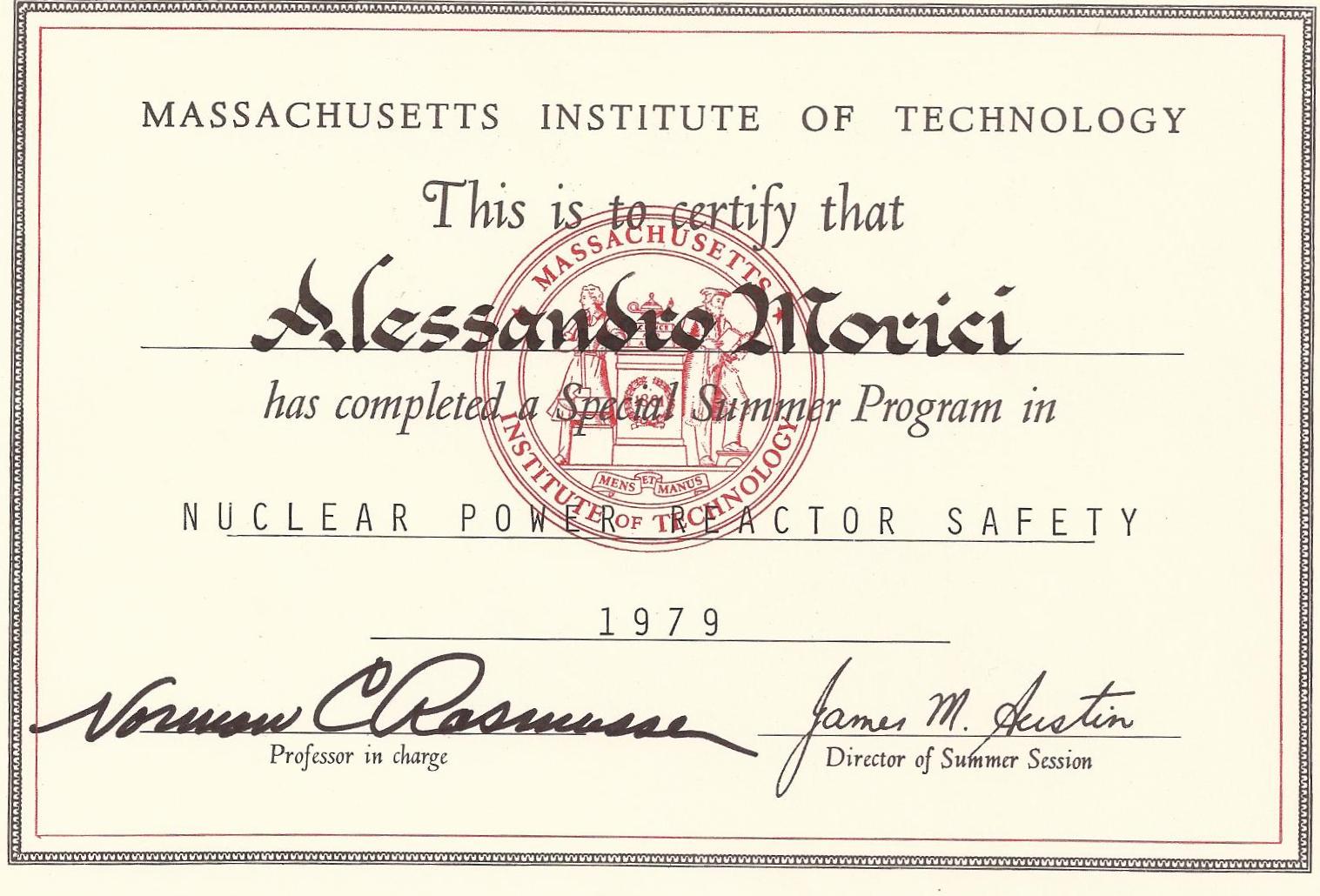 Attestato Del M.I.T. (Harward-Mass. U.S.A.)